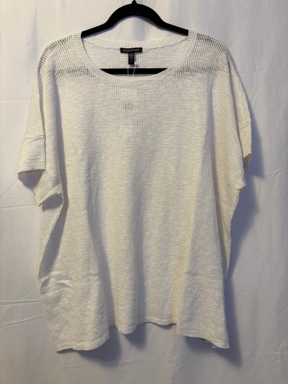 New Eileen Fisher Short Sleeve Organic Linen & Organic Cotton Sweater White 2X
